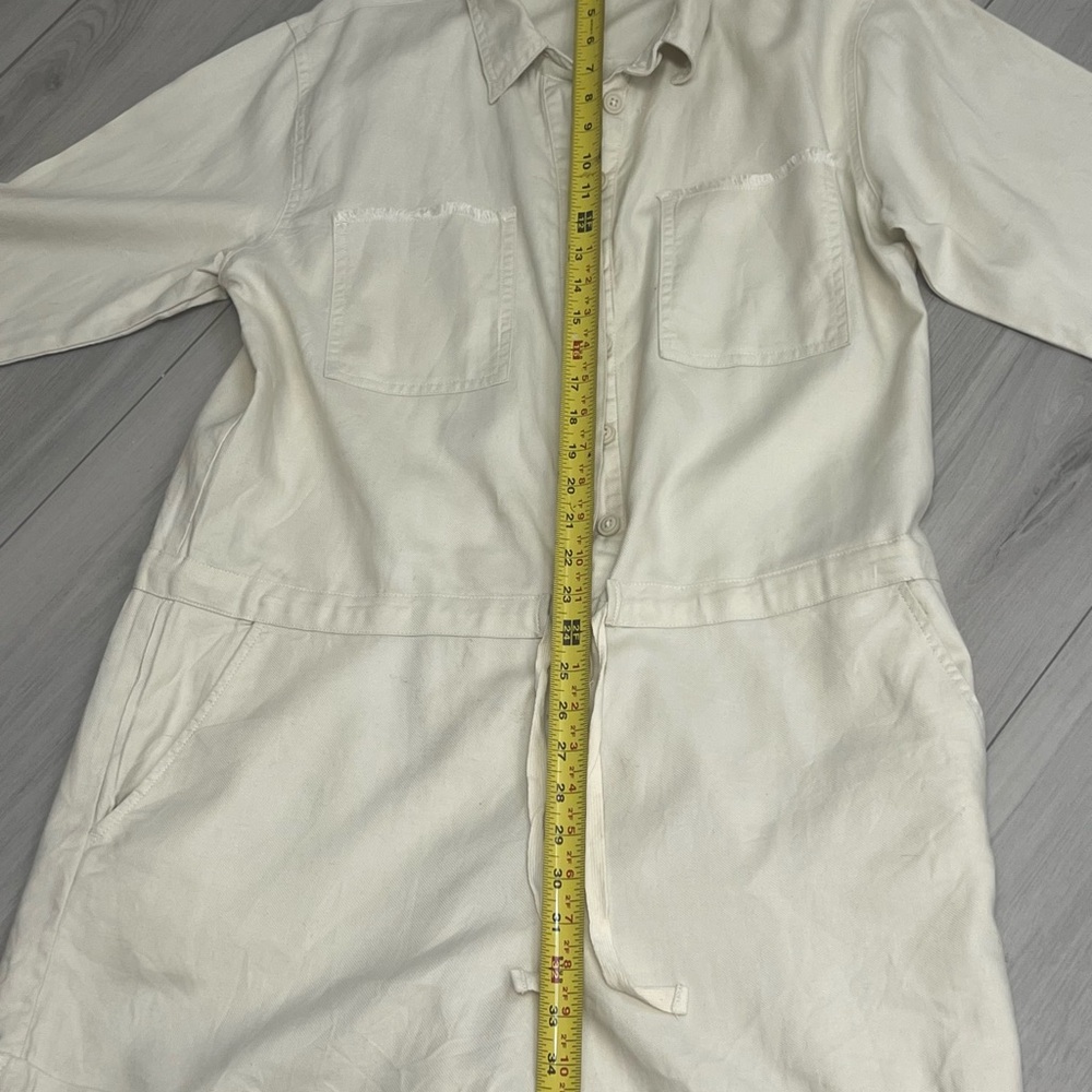 Aerie Utility Romper Sz L Cream Long Sleeve Button Front Drawstring Cotton Twill - Picture 6 of 10